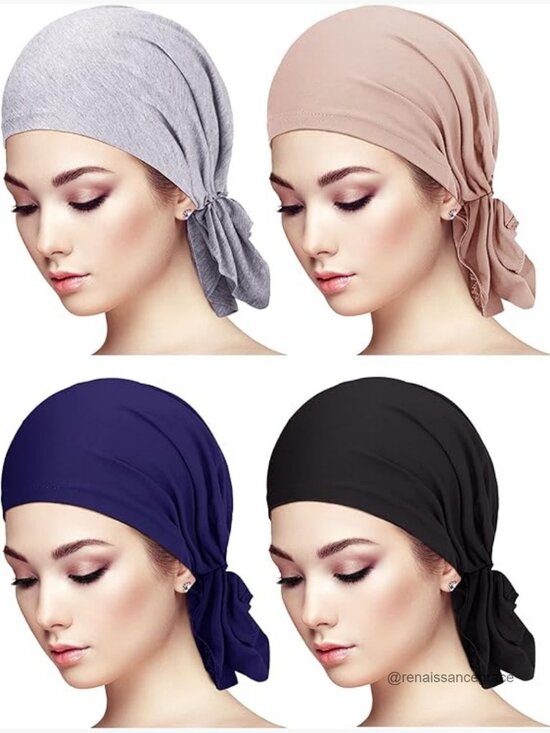 4-Pack Modal Cotton Slip-On Pre-Tied Head Scarves, Adjustable Beanie Caps main image 5
